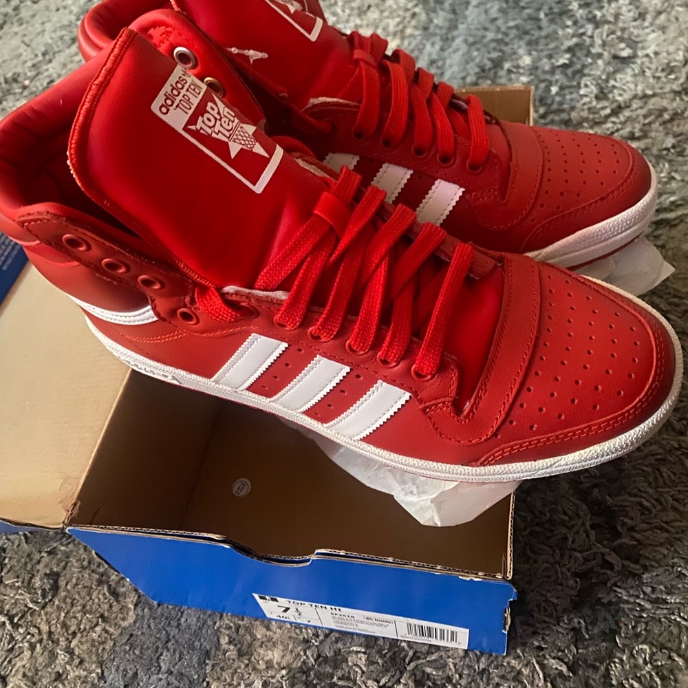 Adidas Red and White Sneakers High-Top Design